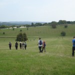 The group striding out near the village of Aston